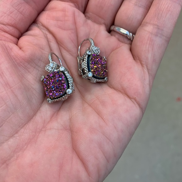 Judith Ripka large SS druzy earrings - Picture 2 of 8